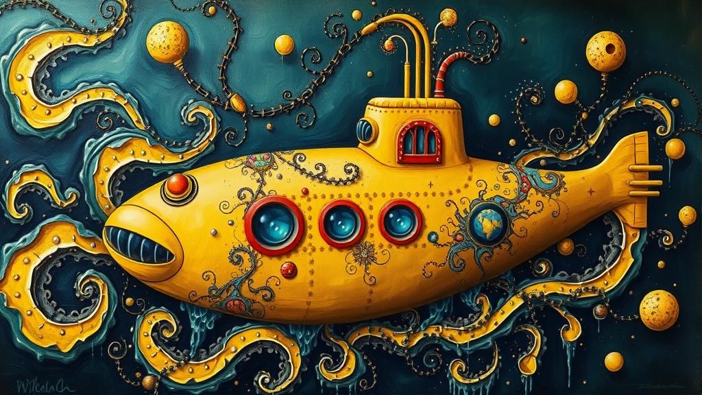 Yellow Submarine in Abstract Surrealist Dreamscape