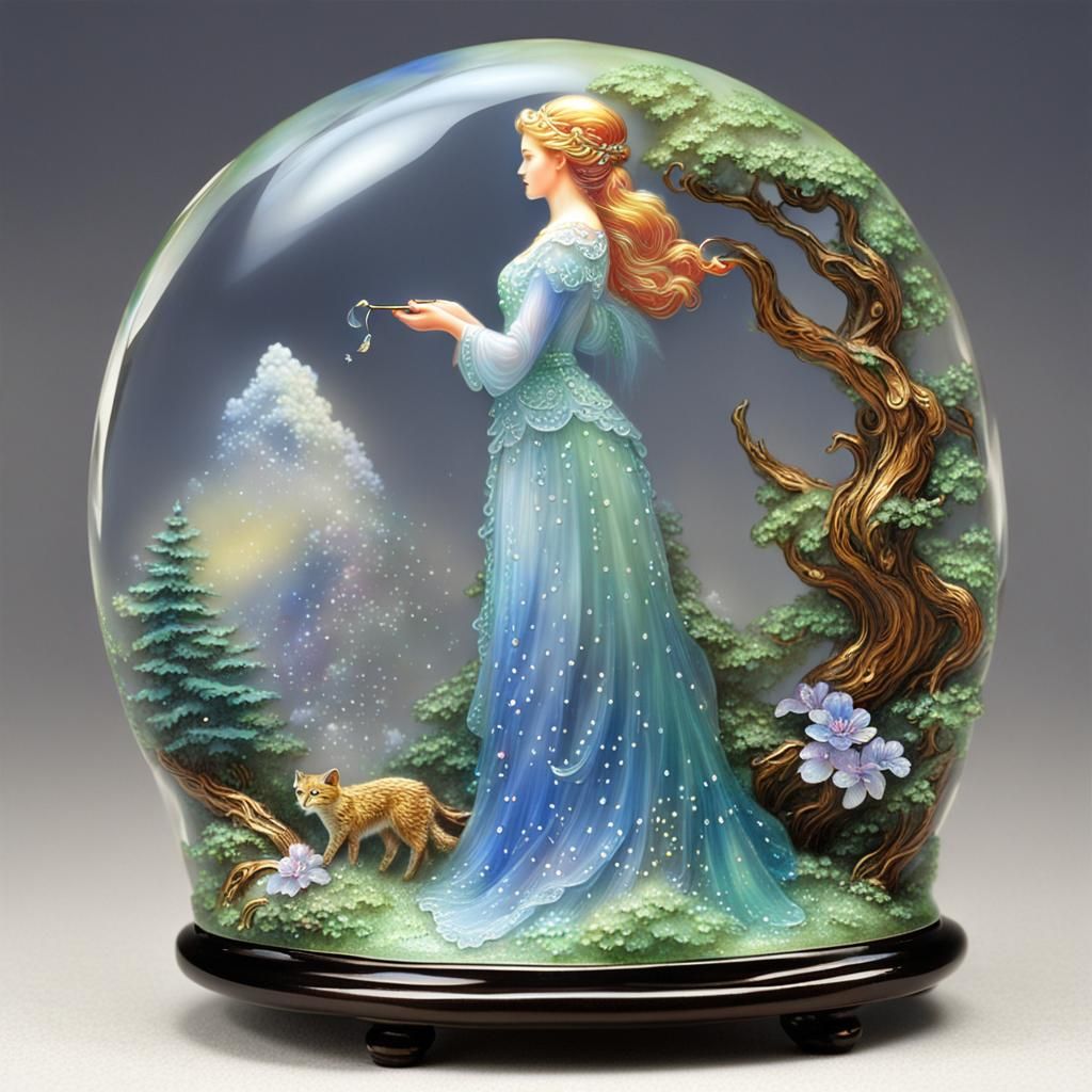 Enameled Glass Figurine in Ethereal Fantasy Style