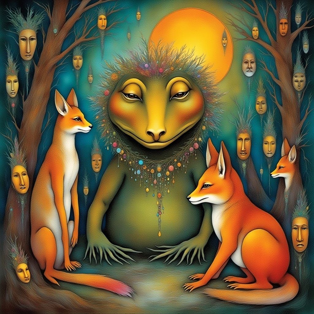 Toad God and Fox Bride in Fauvist Style