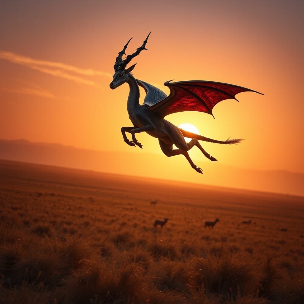 Gazelle-Dragon Hybrid Leaps Across Savannah in Epic Style