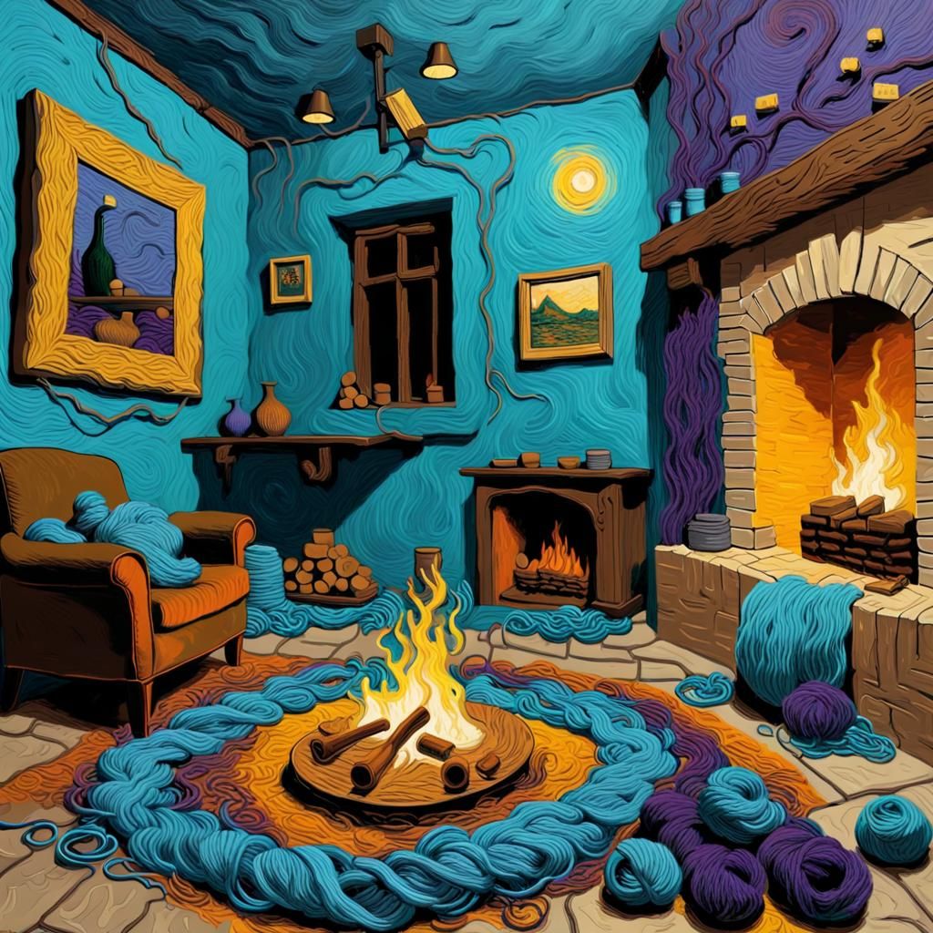 Yarn Art: Home Interior in Van Gogh Style