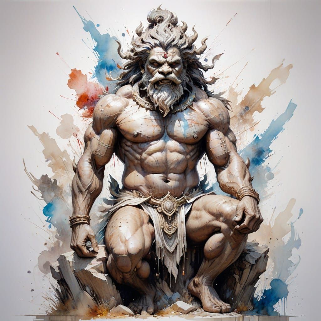 Hampi's Majestic Ugra Narasimha Vigraha Statue in Vibrant Wa...