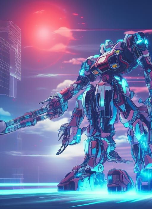 Synthwave Japanese Mecha Anime Key Visual
