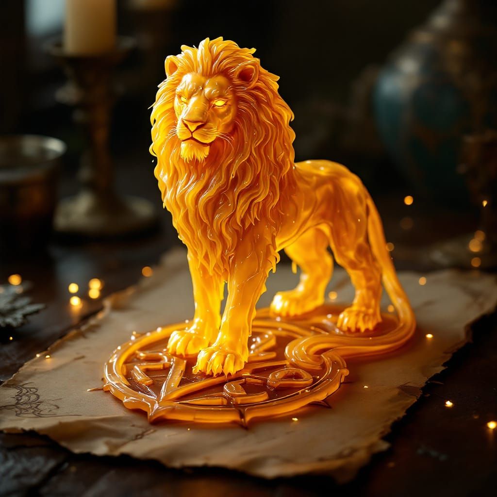 Lion Sculpture Made of Candle Wax on Parchment