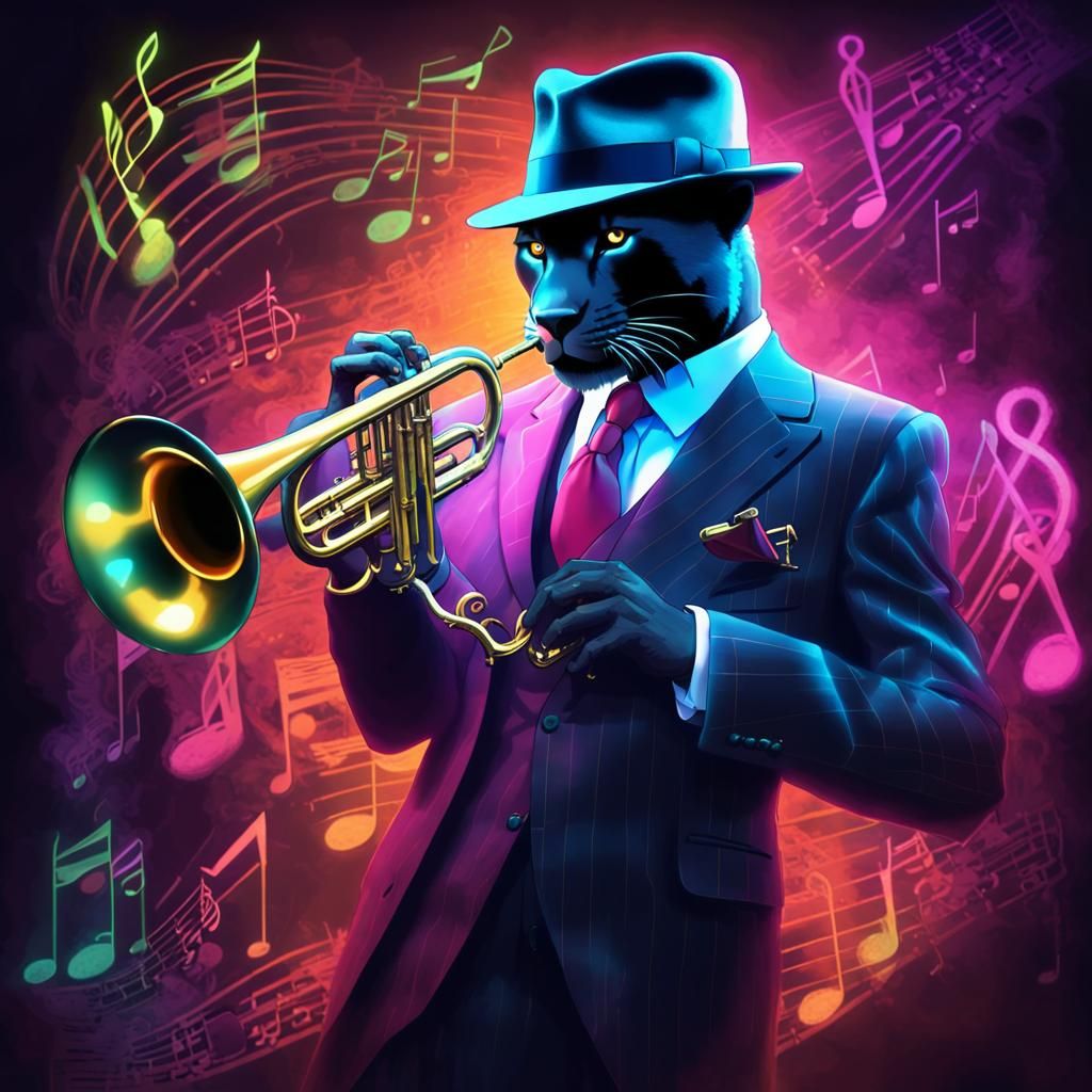Cool Cat Black Panther Jazz Trumpet Player