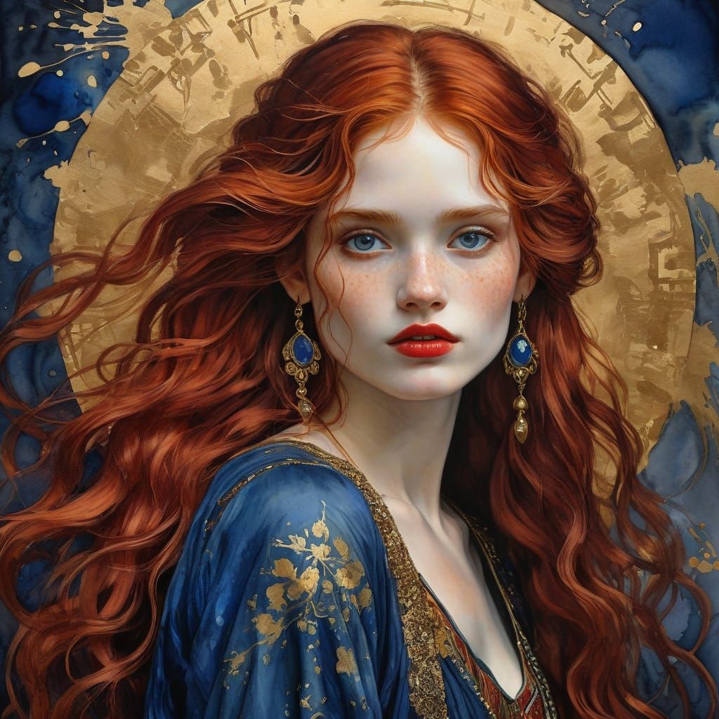 Pre-Raphaelite Gypsy Portrait in Klimt Style