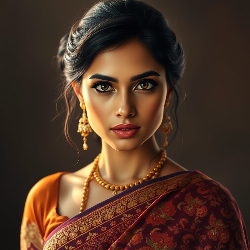 Elegant Indian Beauty in Richly Colored Saree