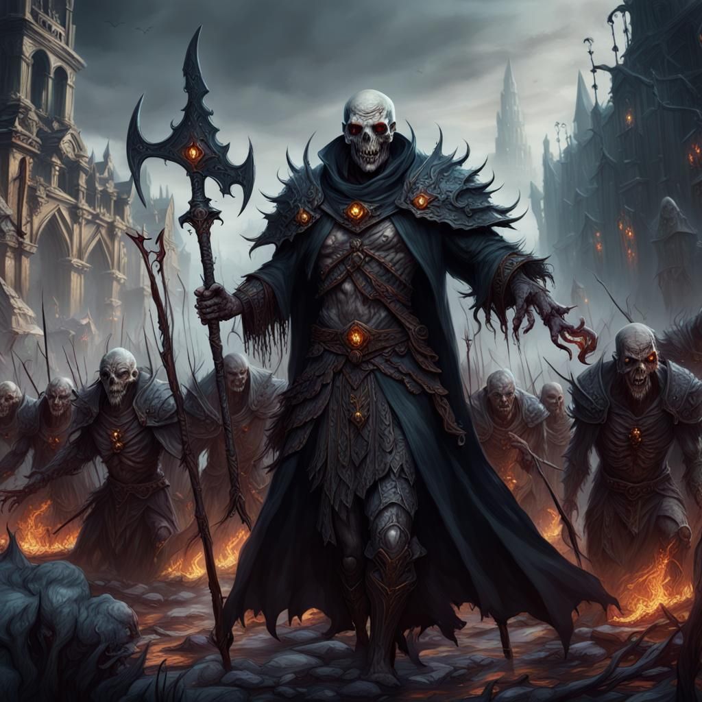 Necromancer Leads Undead Army: Fantasy Concept Art