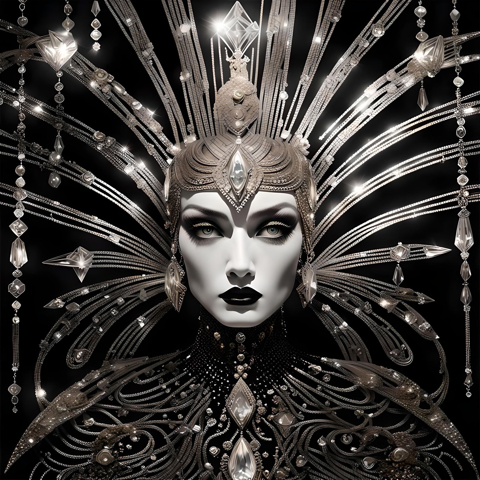 Elegant Art Deco Woman in Black and Silver