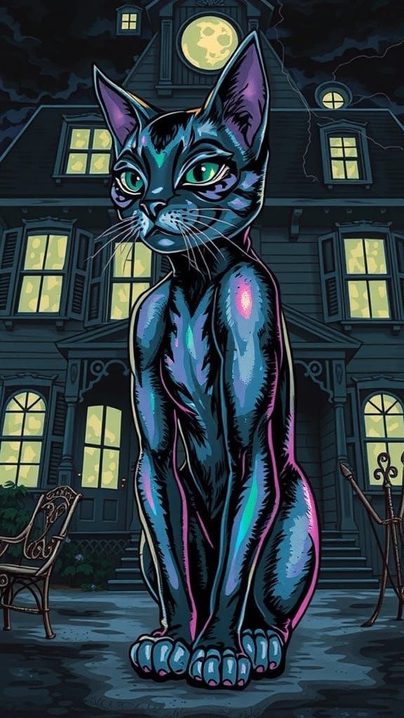 Ethereal Cat Sfumato Portrait in Iridescent Metallic Pastels