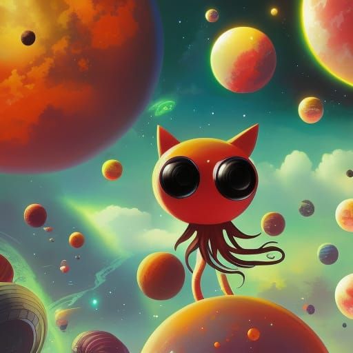 Funny Aliens Playing Marbles in Lush Space