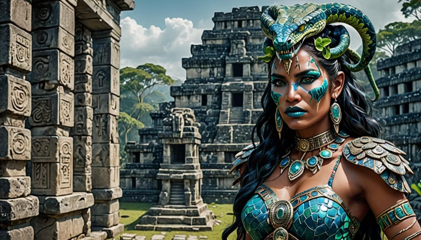 Snake Priestess is dressed in tribal garments