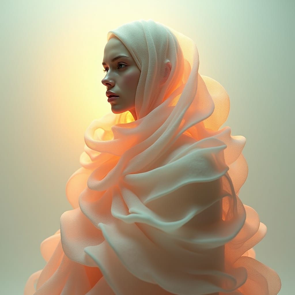 Ethereal 3D Wool Sculpture in Solarpunk Style