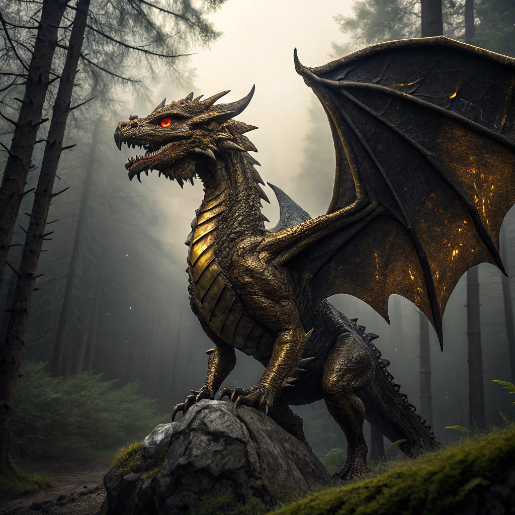 Onyx Dragon Guarding Mystical Forest