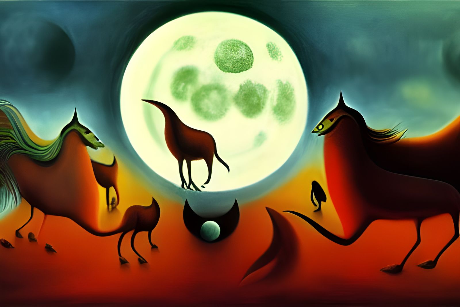Surreal Moonlit Sleepwalking Scene with Animals