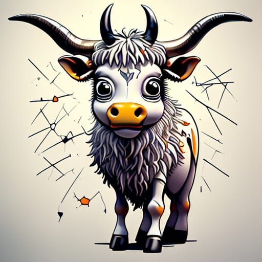 Funny Sketchy Longhorn Doodle in Minimal Cartoon Style