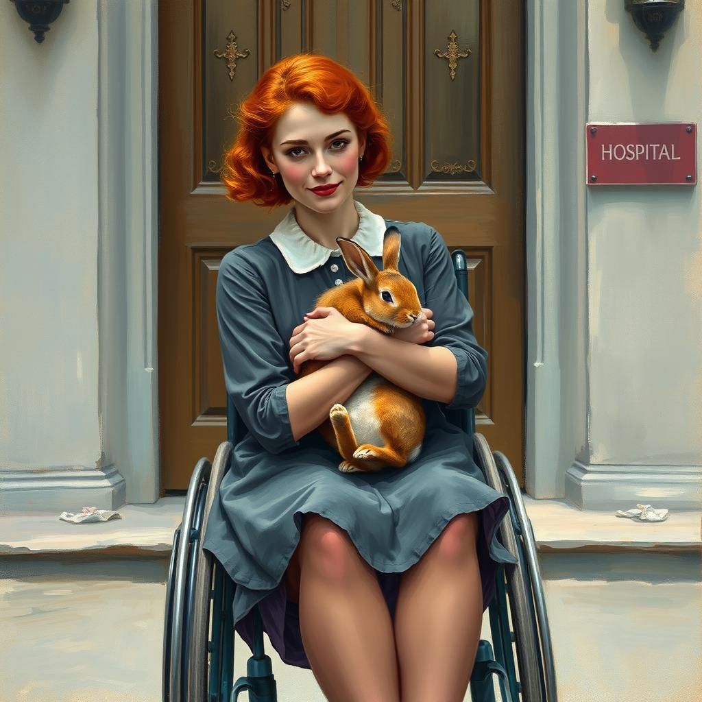 Woman Hugging Rabbit in Impressionist Painting