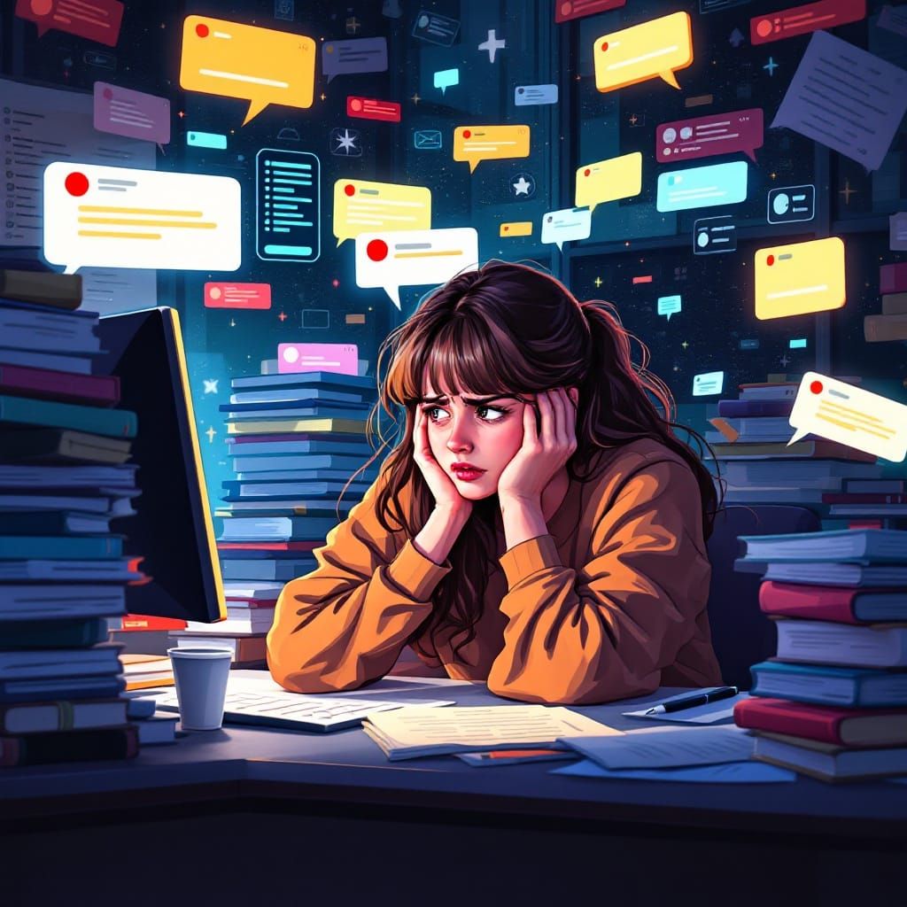 Frustrated Artist Overwhelmed by Digital Chaos
