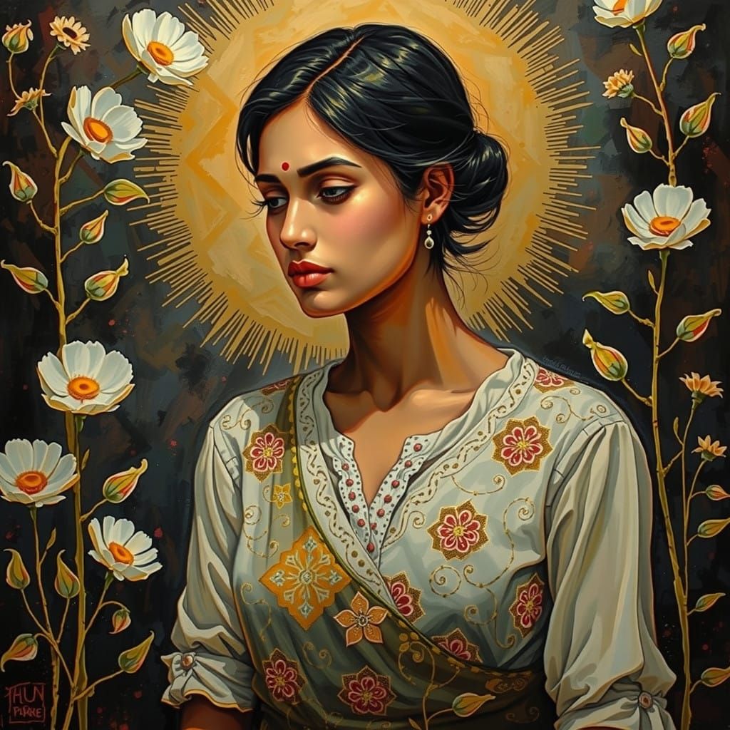 Expressionist Painting of a lonely Indian woman