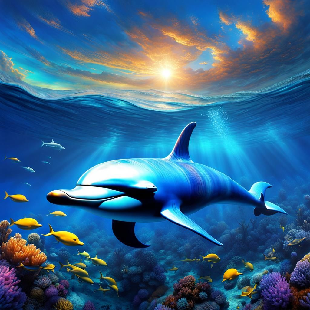 Futuristic Dolphin Submarine Surfaces: Pointillism Style