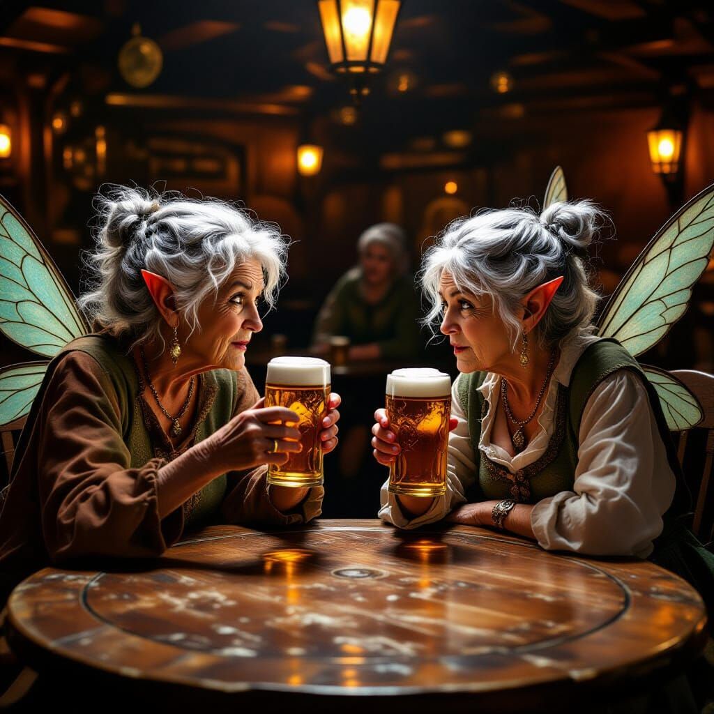 Fairies Arguing in Dim Tavern Corner