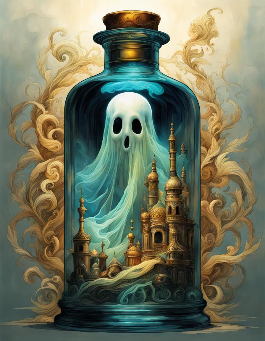 Ghost in a Bottle: Watercolor Dreamcore Art