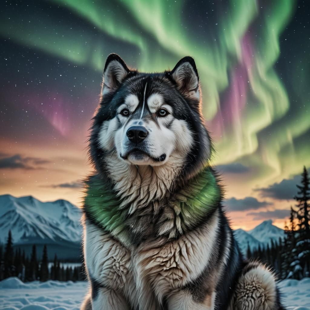Alaskan Malamute Made of Northern Lights