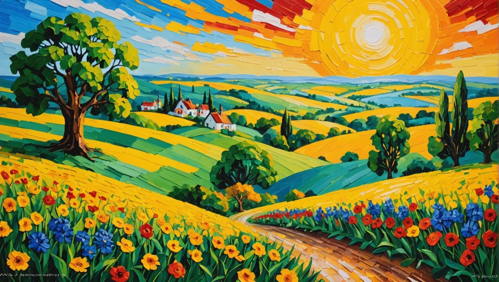 Impasto Landscape With Yellow Brick Road