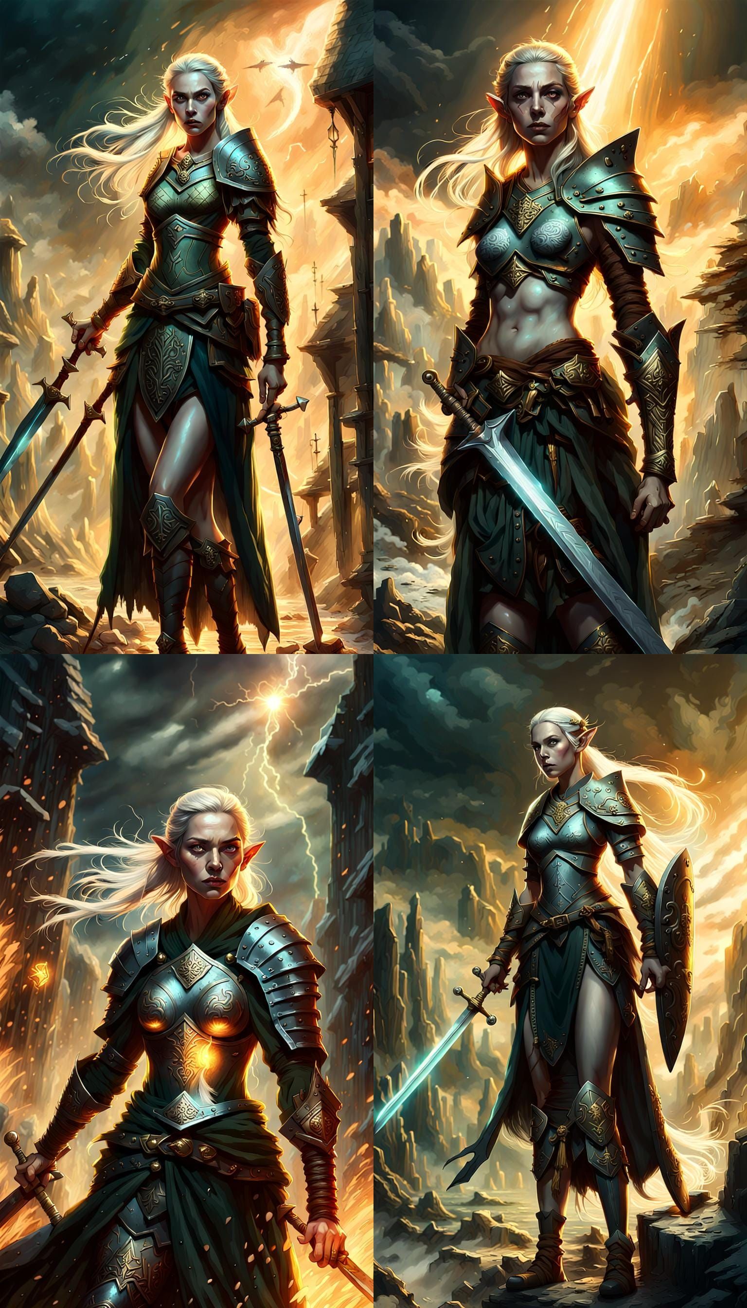 Elf Warrior Slices Undead in Golden Light