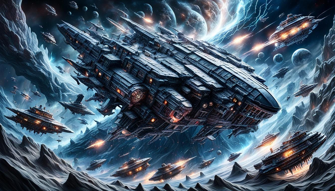 Crystal Space Monster Attacks Fleet in Cosmic Storm