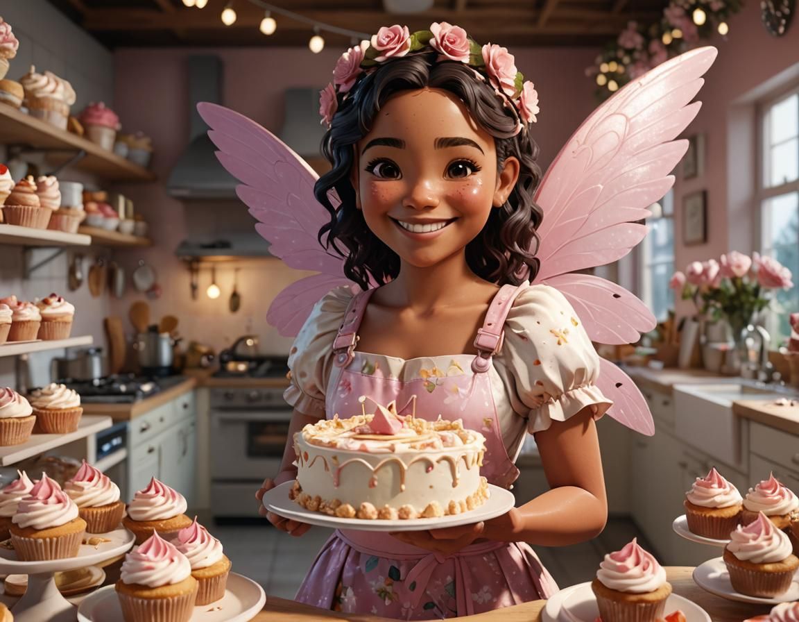 Samoan Fairy Smiles with Cake, 3D Render