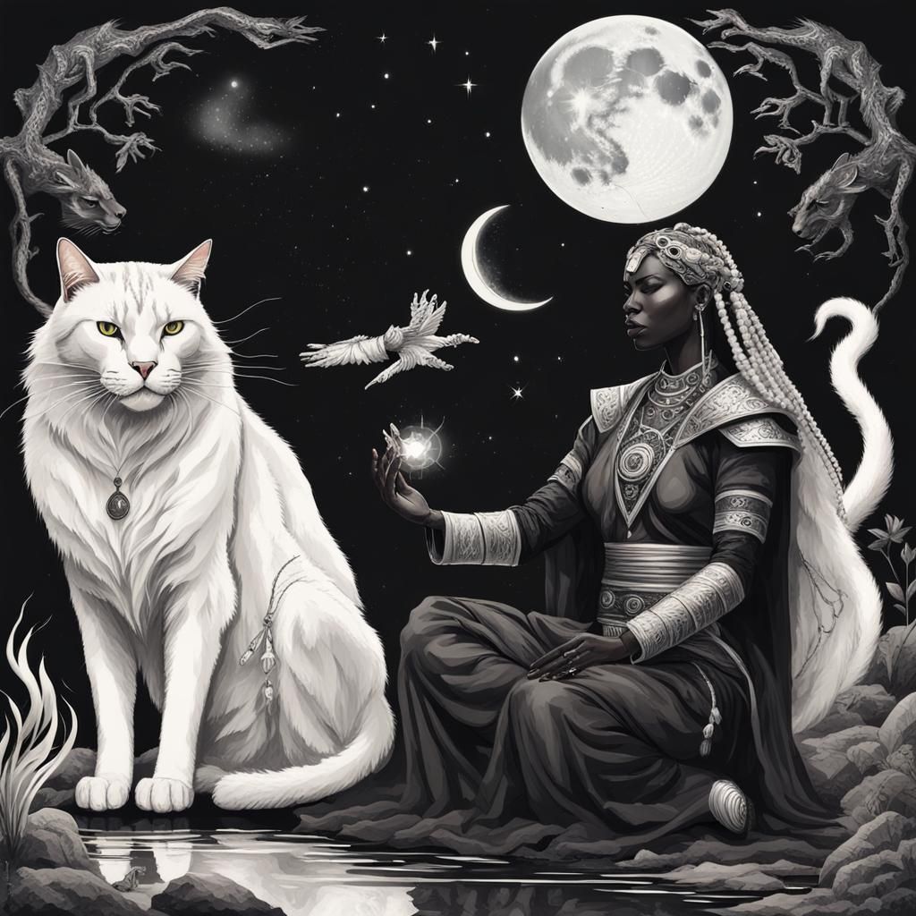 Mystical Prayer Scene with Dragons and Magic Fire