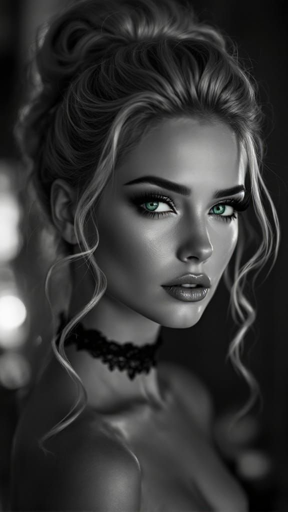 Ethereal Noir Goddess Radiates Silver Glow