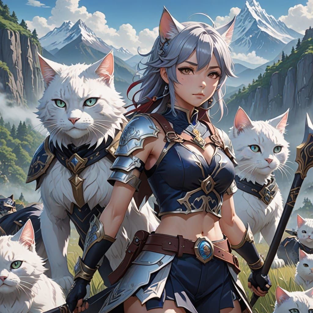 Tattooed Troll Warriors Ride Cats in Anime Style
