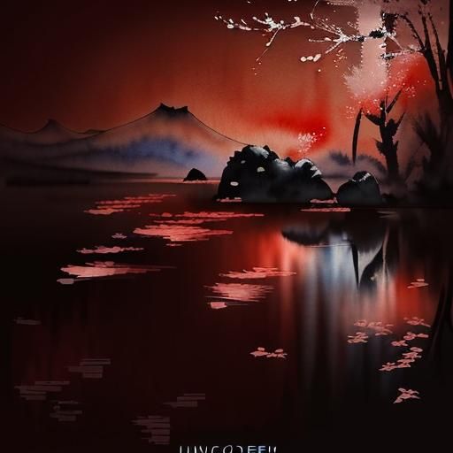 Lunar New Year Watercolor Landscape in Zen Style