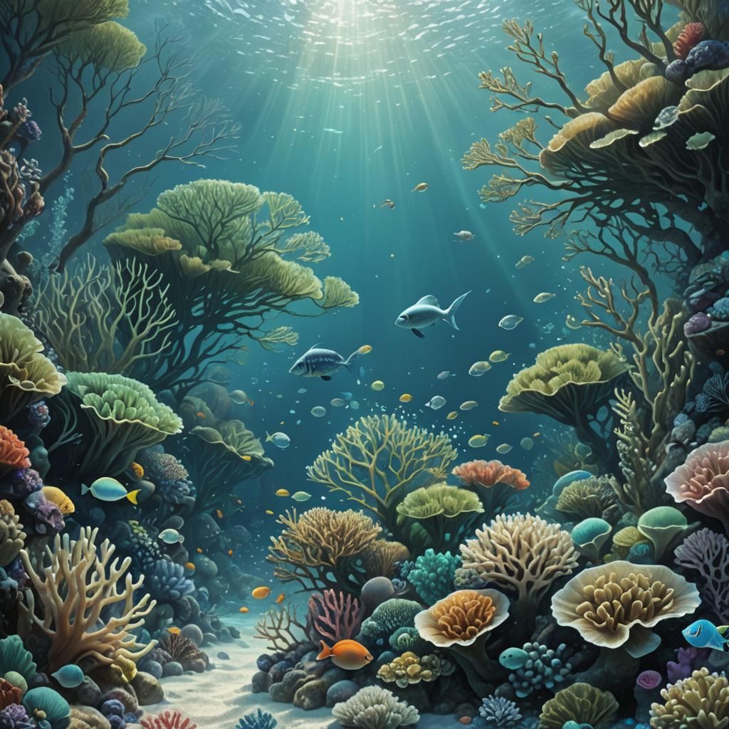 Underwater Scene in Pointillist Style