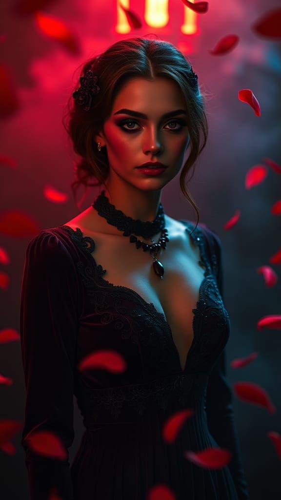 Neo-Gothic Femme Fatale in Velvet Dress