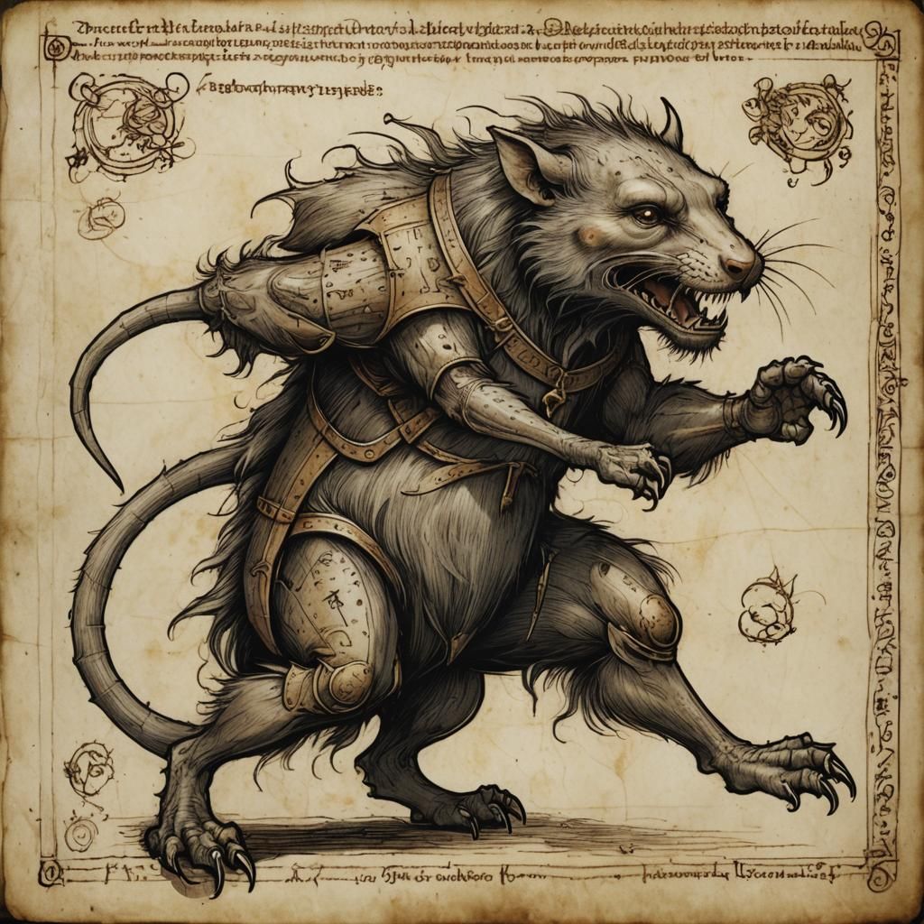 Wererat in Leonardo da Vinci Style Bestiary