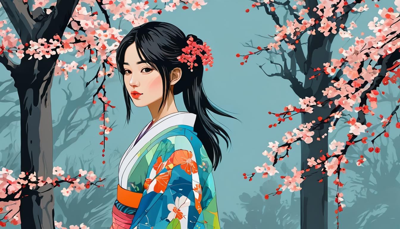 Girl in Spring: Japanese-Style Abstract Art
