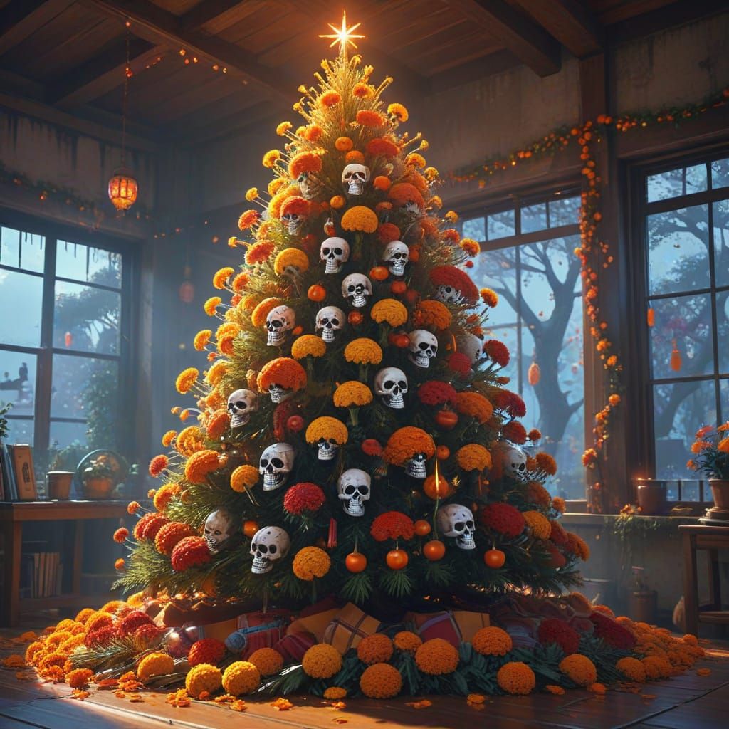 Day of the Dead Christmas Tree with Sugar Skulls