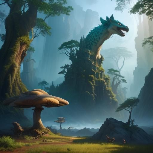 Hybrid Creature Exploring Jungle, Fantasy Matte Painting