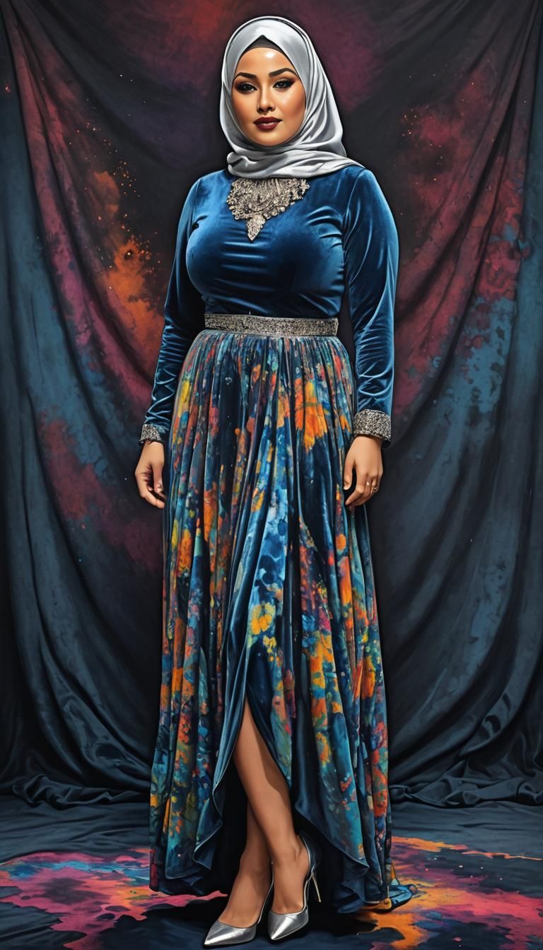 Psychedelic Watercolor Portrait of Woman in Hijab