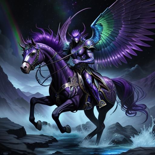 Cosmic Fighter Rising from Rainbow River