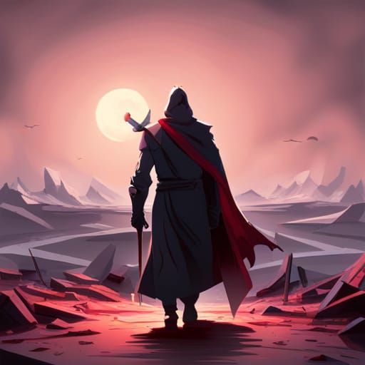 Menacing Black Figure with Red Eyes and Energy Sword