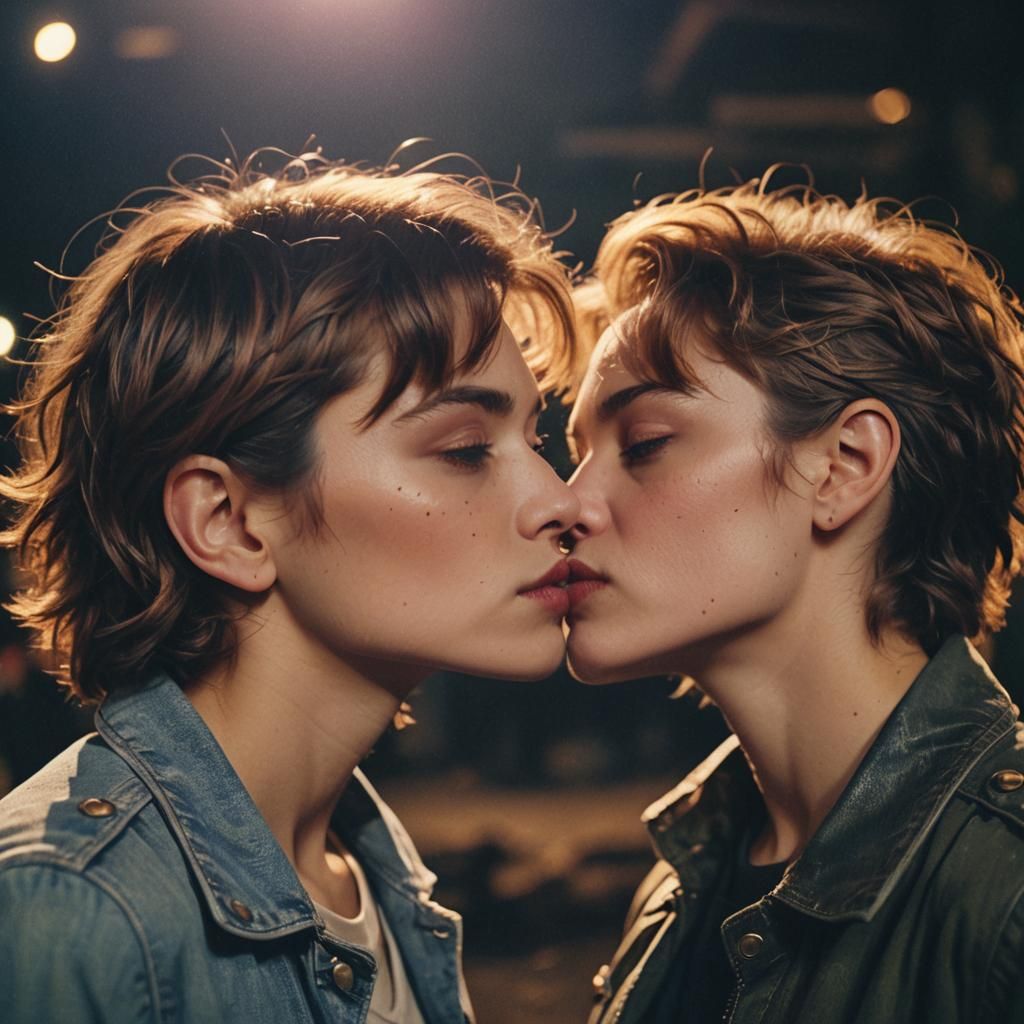 Lesbian Kiss: Cinematic Film Still