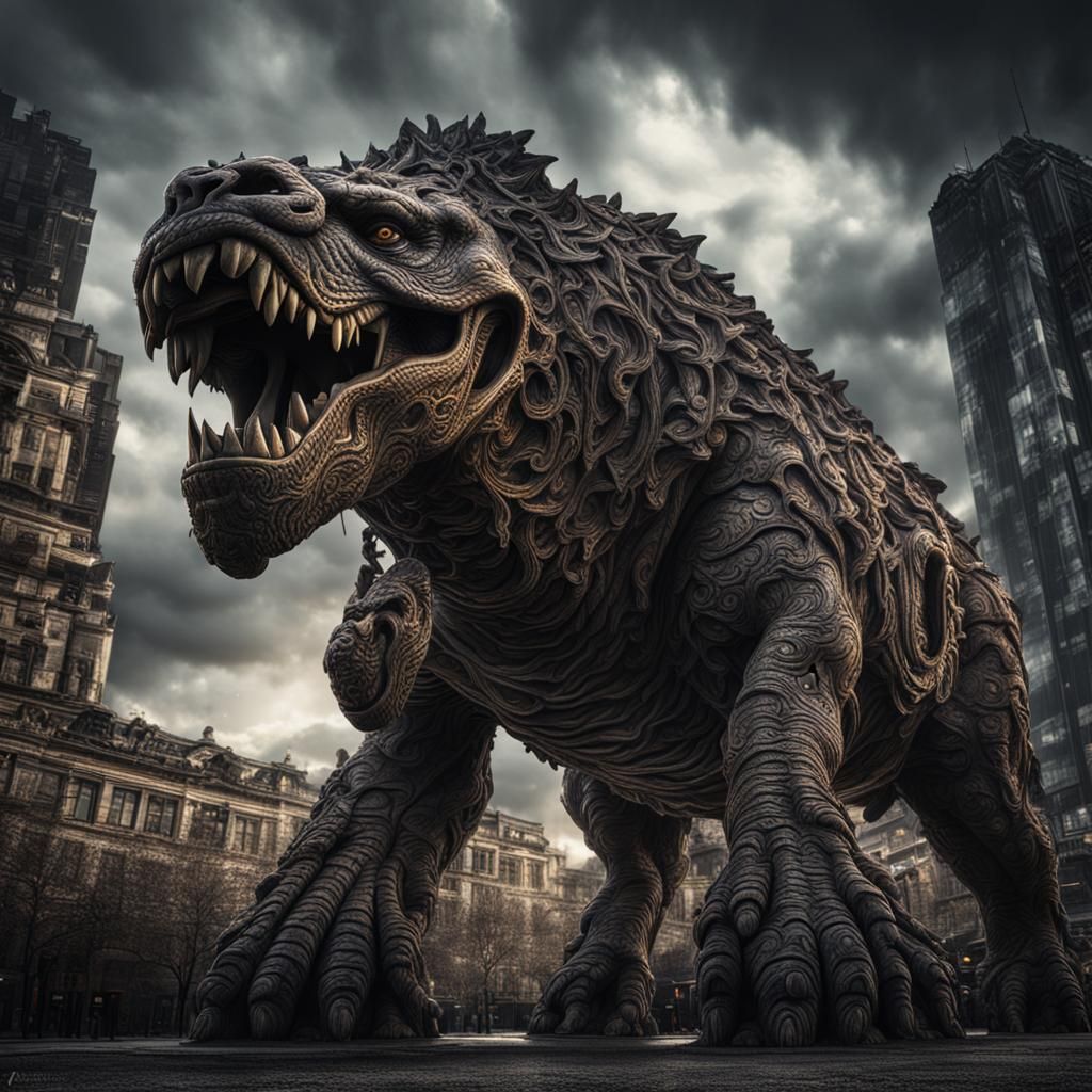 Hyperrealistic Giant Figure in Cinematic Shot