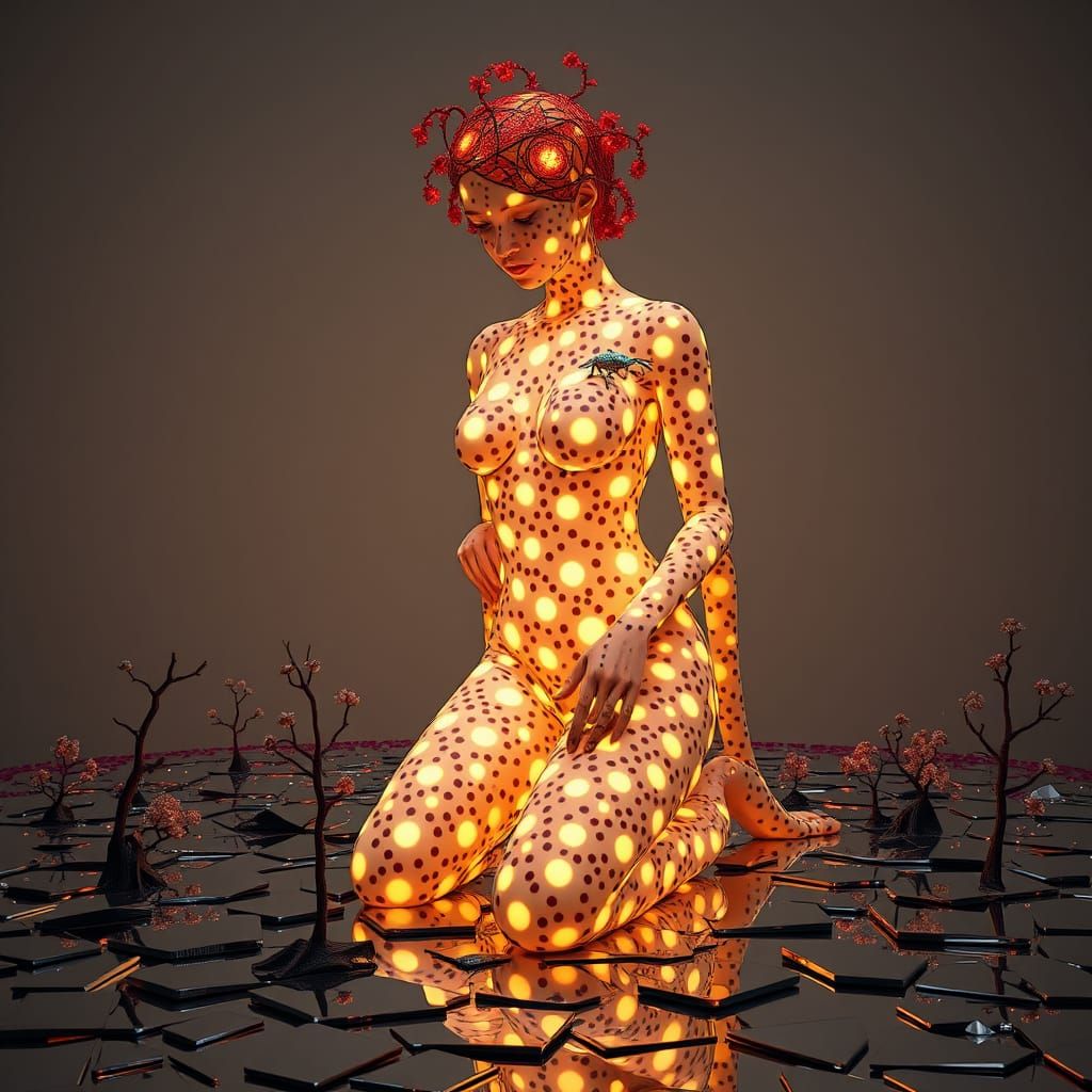 Surreal Kusama-Inspired Goddess of Interconnected Nature