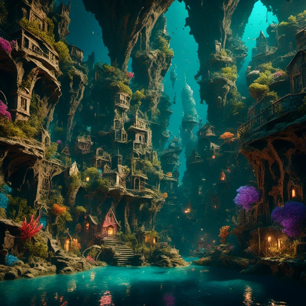 Fantasy Underwater City Map in 3D
