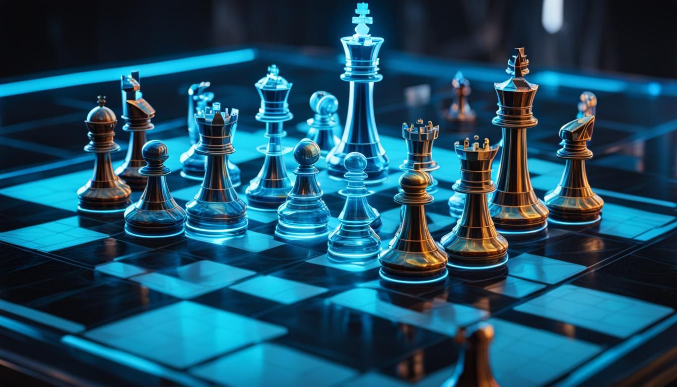 Holographic Chess Game in Neon Star Wars Style