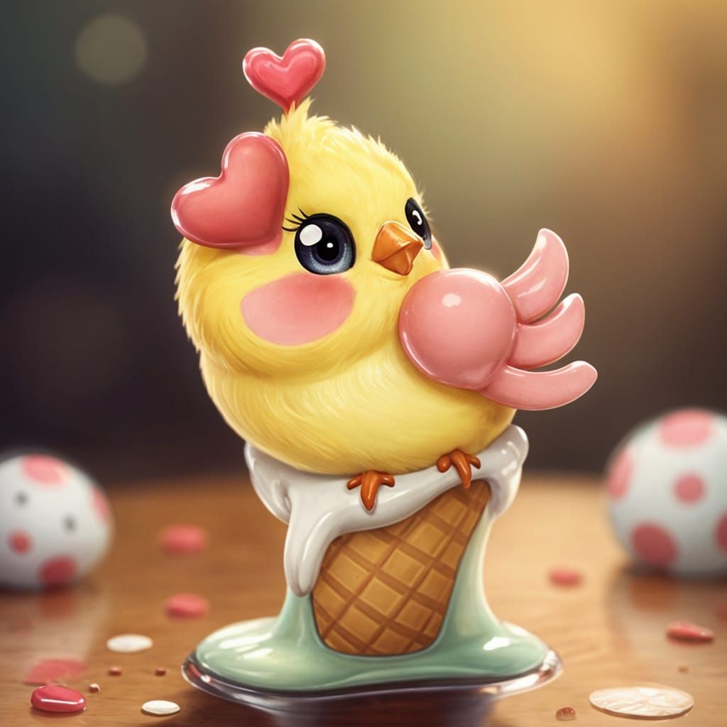 Kawaii Ice Cream Lovebird Inspired by Disney Art